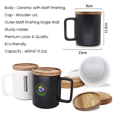 Ceramic Mug with wooden lid (450ml) JRCM005